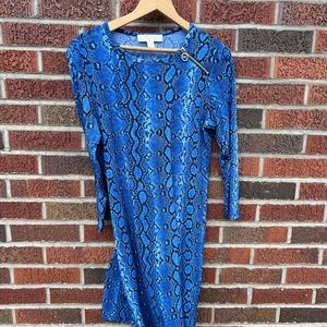 Michael Kors Blue Snakeskin Patter 3/4/ Sleeve Zipper Dress